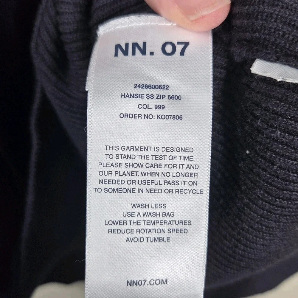 NN.07 Hansie SS Zip Rib Knit Polo‎ Sweater Organic Cotton Black Size L